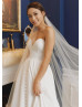 Button Front Strapless Ivory Satin Minimalist Wedding Dress